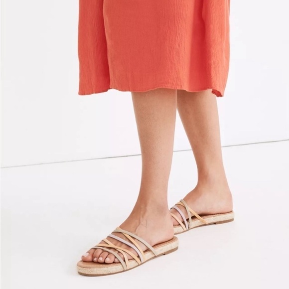 Madewell New Kathryn Espadrille Slide Strappy Sandal Snake Embossed Leather 8 - Picture 1 of 9